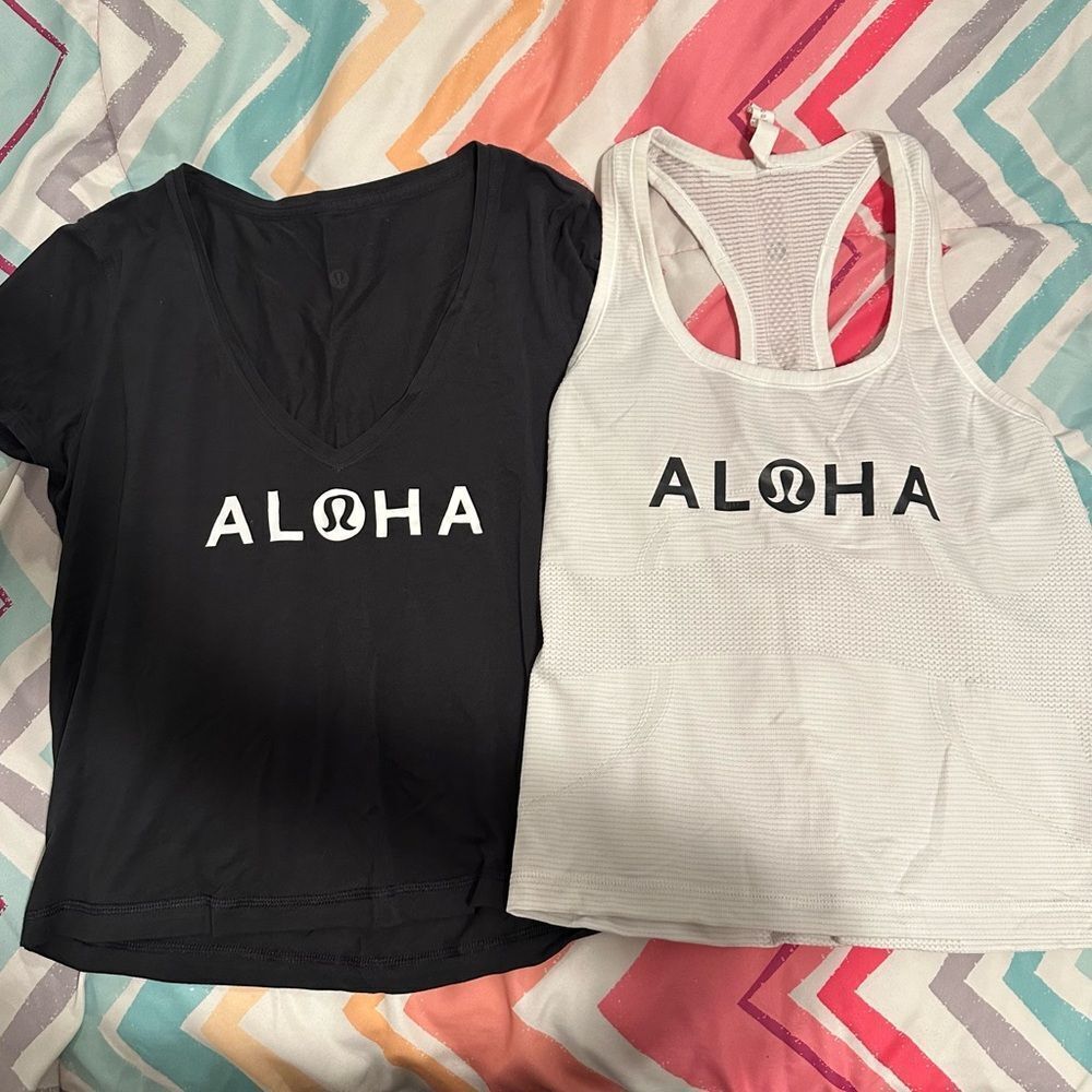 Lululemon Aloha Hawaii Bundle of Cropped Tank Top and Short Sleeve Women 8 / 10 - Picture 2 of 11